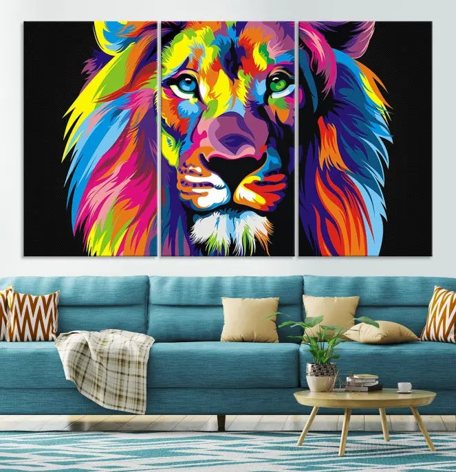 The "Abstract Lion Trendy Wall Art Canvas Print" is displayed on a gallery-wrapped canvas.