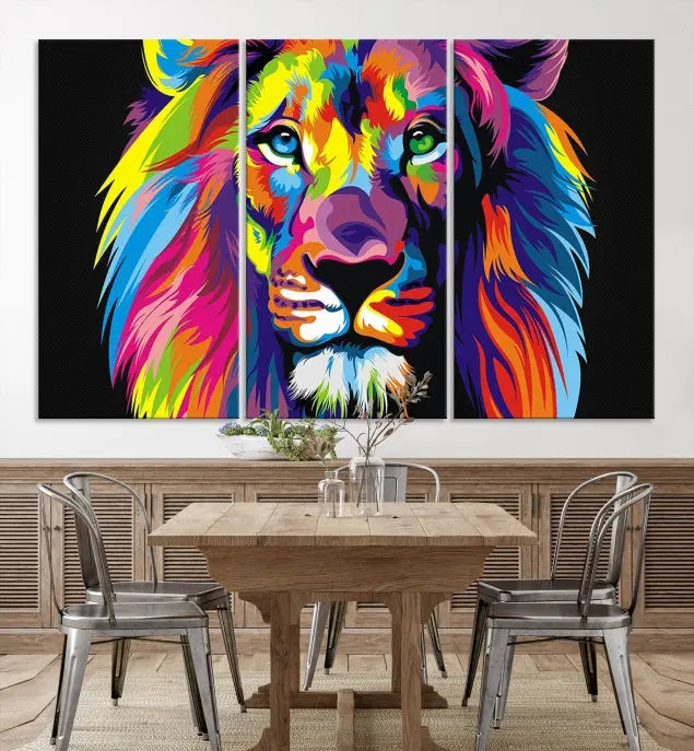 The "Abstract Lion Trendy Wall Art Canvas Print" is displayed on a gallery-wrapped canvas.