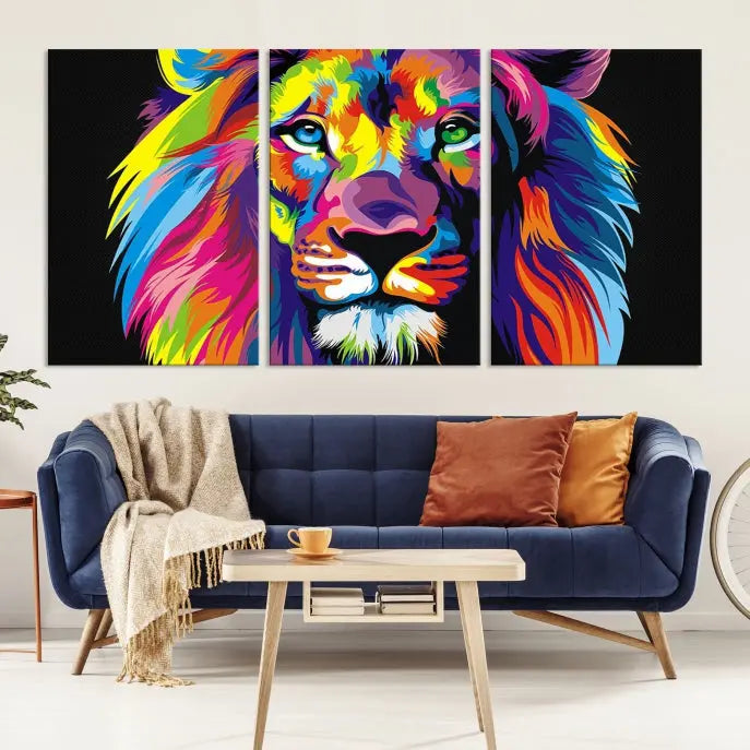 The "Abstract Lion Trendy Wall Art Canvas Print" is displayed on a gallery-wrapped canvas.