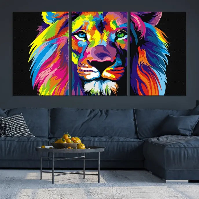 The "Abstract Lion Trendy Wall Art Canvas Print" is displayed on a gallery-wrapped canvas.