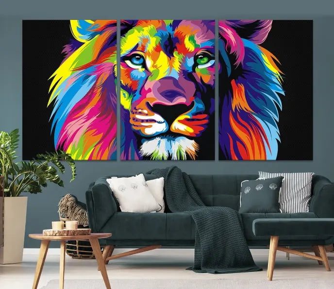 The "Abstract Lion Trendy Wall Art Canvas Print" is displayed on a gallery-wrapped canvas.