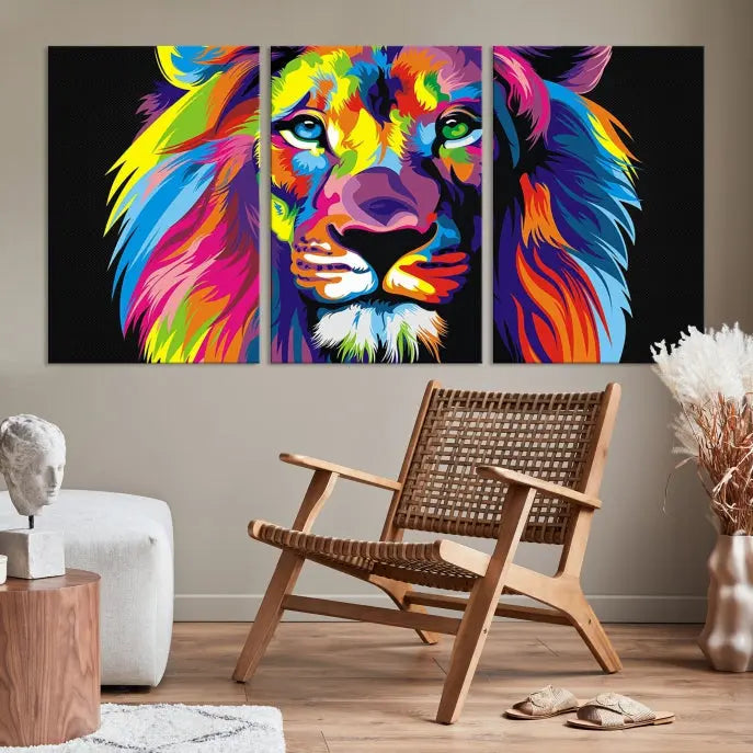 The "Abstract Lion Trendy Wall Art Canvas Print" is displayed on a gallery-wrapped canvas.