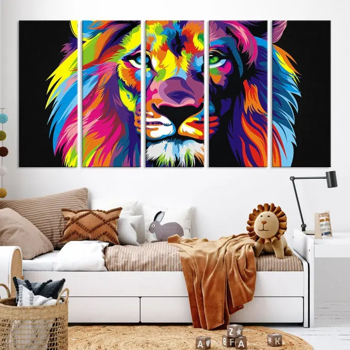 The "Abstract Lion Trendy Wall Art Canvas Print" is displayed on a gallery-wrapped canvas.