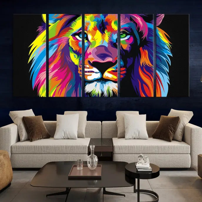 The "Abstract Lion Trendy Wall Art Canvas Print" is displayed on a gallery-wrapped canvas.