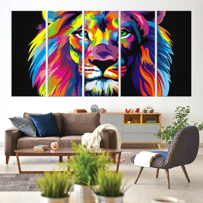 The "Abstract Lion Trendy Wall Art Canvas Print" is displayed on a gallery-wrapped canvas.