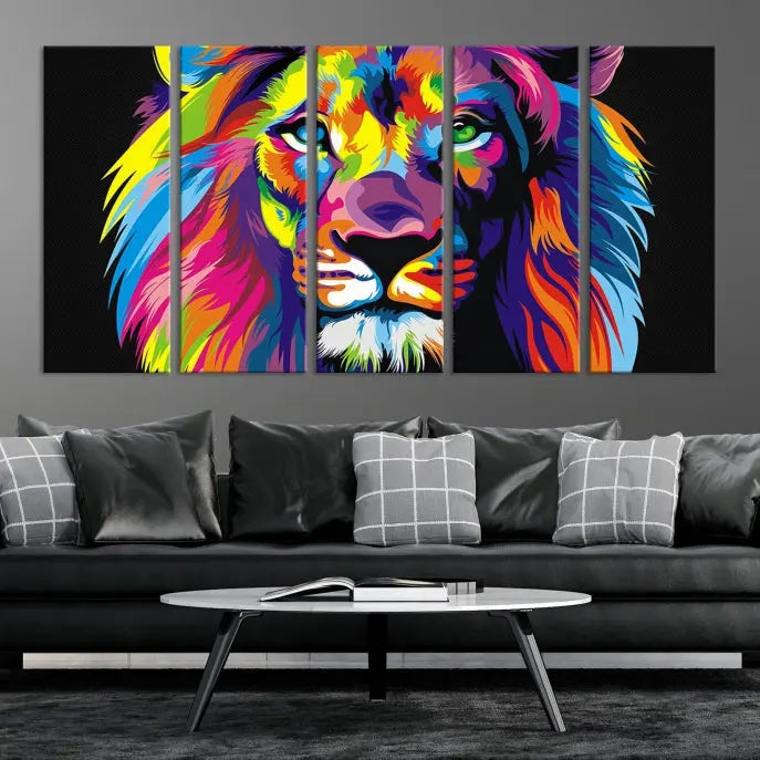 The "Abstract Lion Trendy Wall Art Canvas Print" is displayed on a gallery-wrapped canvas.