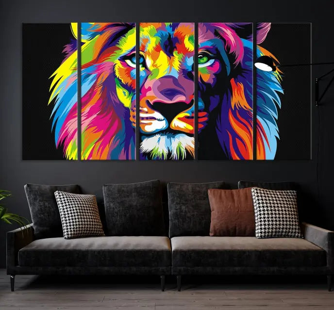 The "Abstract Lion Trendy Wall Art Canvas Print" is displayed on a gallery-wrapped canvas.