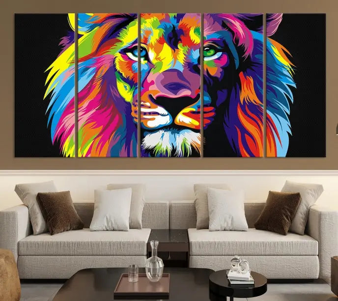 The "Abstract Lion Trendy Wall Art Canvas Print" is displayed on a gallery-wrapped canvas.