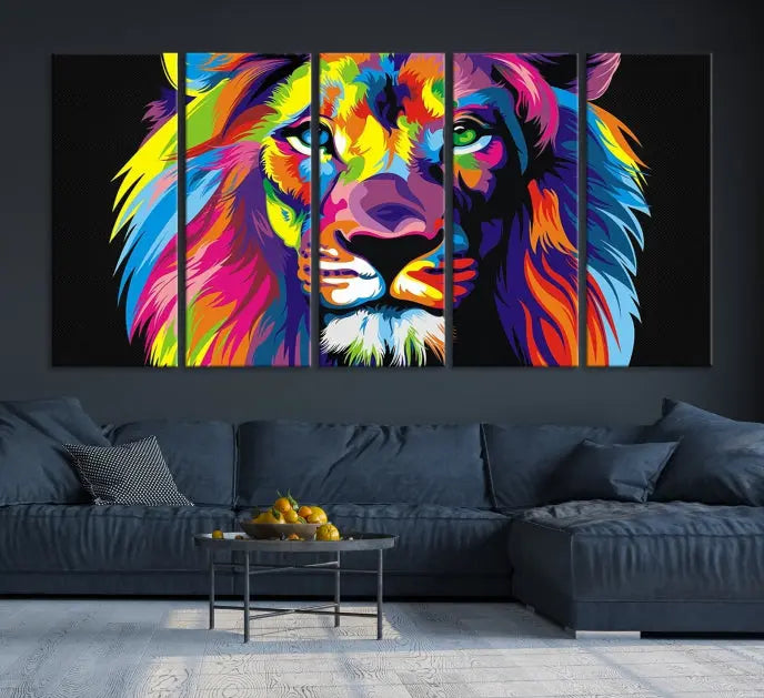 The "Abstract Lion Trendy Wall Art Canvas Print" is displayed on a gallery-wrapped canvas.