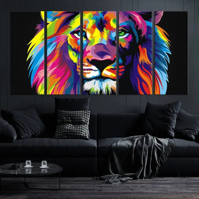 The "Abstract Lion Trendy Wall Art Canvas Print" is displayed on a gallery-wrapped canvas.