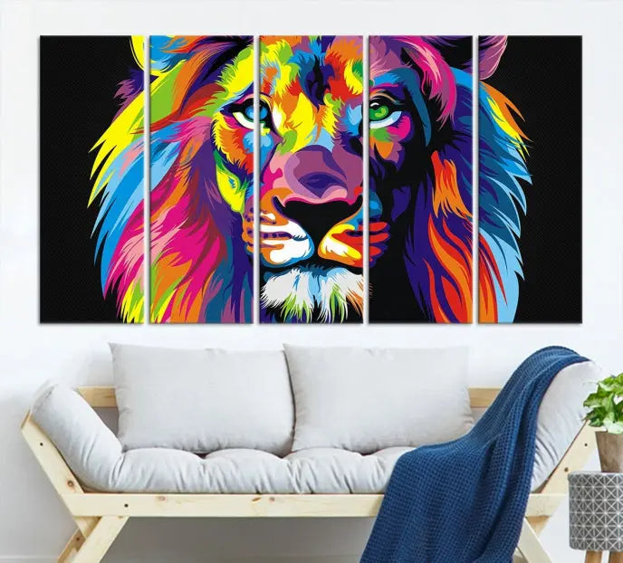 The "Abstract Lion Trendy Wall Art Canvas Print" is displayed on a gallery-wrapped canvas.