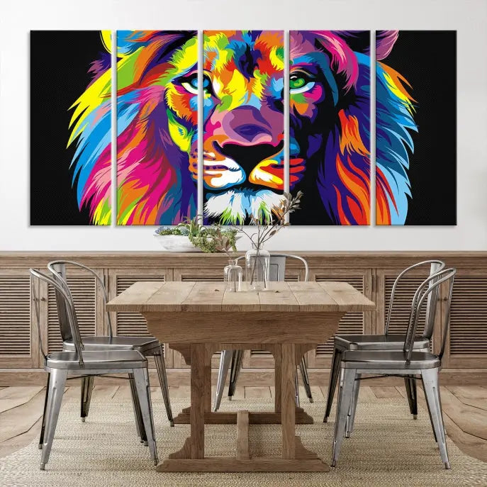 The "Abstract Lion Trendy Wall Art Canvas Print" is displayed on a gallery-wrapped canvas.