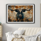 85913-MGC-FP-36x24_Black-Abstract Longhorn Bull Wall Art | Rustic Western Wall Decor | Framed and Ready to Hang | Ideal for Farmhouse, Lodge, and Barn Decor