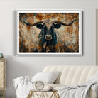 85913-MGC-FP-36x24_White-Abstract Longhorn Bull Wall Art | Rustic Western Wall Decor | Framed and Ready to Hang | Ideal for Farmhouse, Lodge, and Barn Decor
