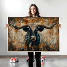 Abstract Longhorn Bull Wall Art | Rustic Western Wall Decor | Framed and Ready to Hang | Ideal for Farmhouse, Lodge, and Barn Decor