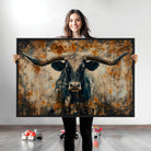 Abstract Longhorn Bull Wall Art | Rustic Western Wall Decor | Framed and Ready to Hang | Ideal for Farmhouse, Lodge, and Barn Decor