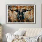 85913-MGV-CV-36X24-Abstract Longhorn Bull Wall Art | Rustic Western Wall Decor | Framed and Ready to Hang | Ideal for Farmhouse, Lodge, and Barn Decor