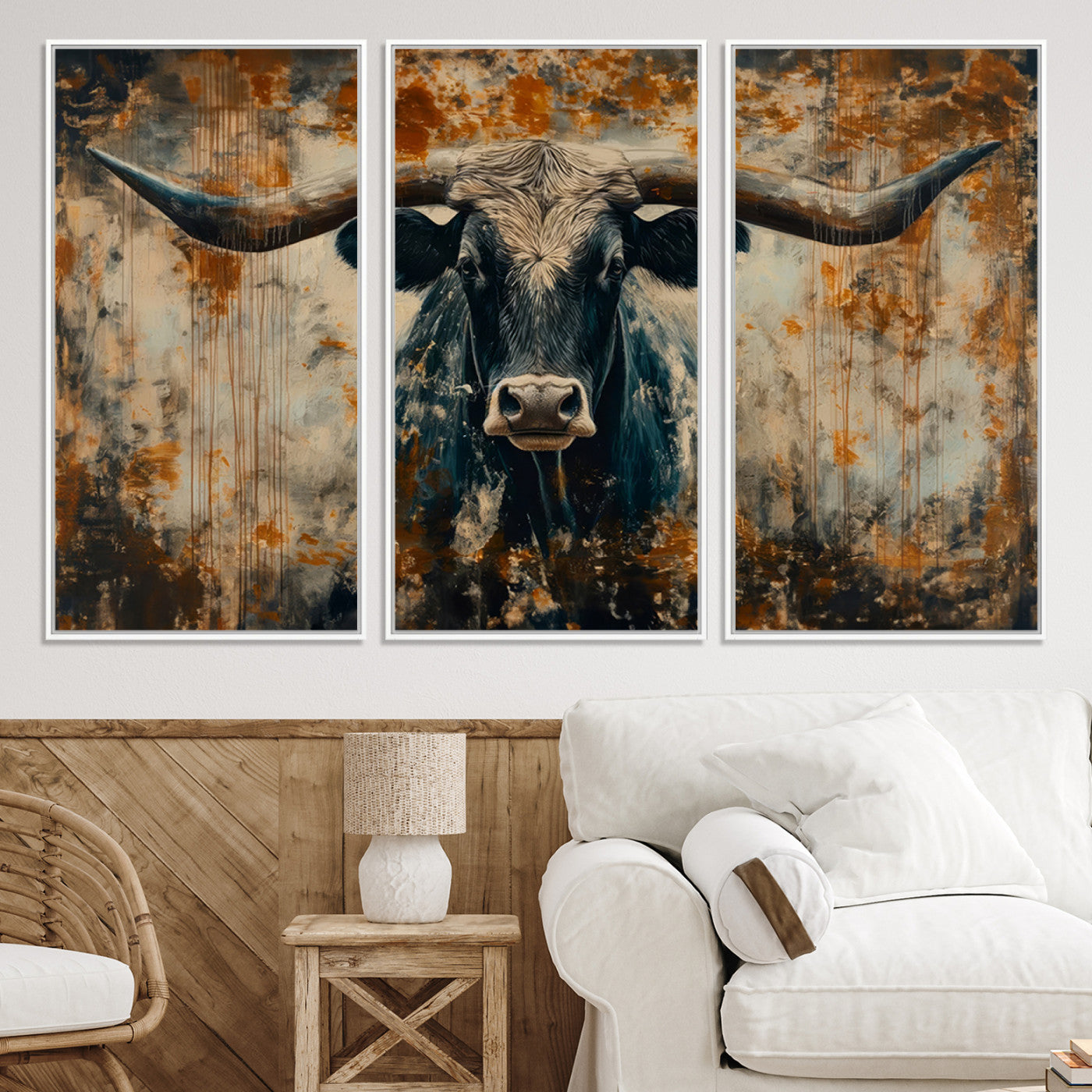 85913-MGV-CV-36X24-Abstract Longhorn Bull Wall Art | Rustic Western Wall Decor | Framed and Ready to Hang | Ideal for Farmhouse, Lodge, and Barn Decor