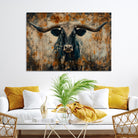 Abstract Longhorn Bull Wall Art | Rustic Western Wall Decor | Framed and Ready to Hang | Ideal for Farmhouse, Lodge, and Barn Decor