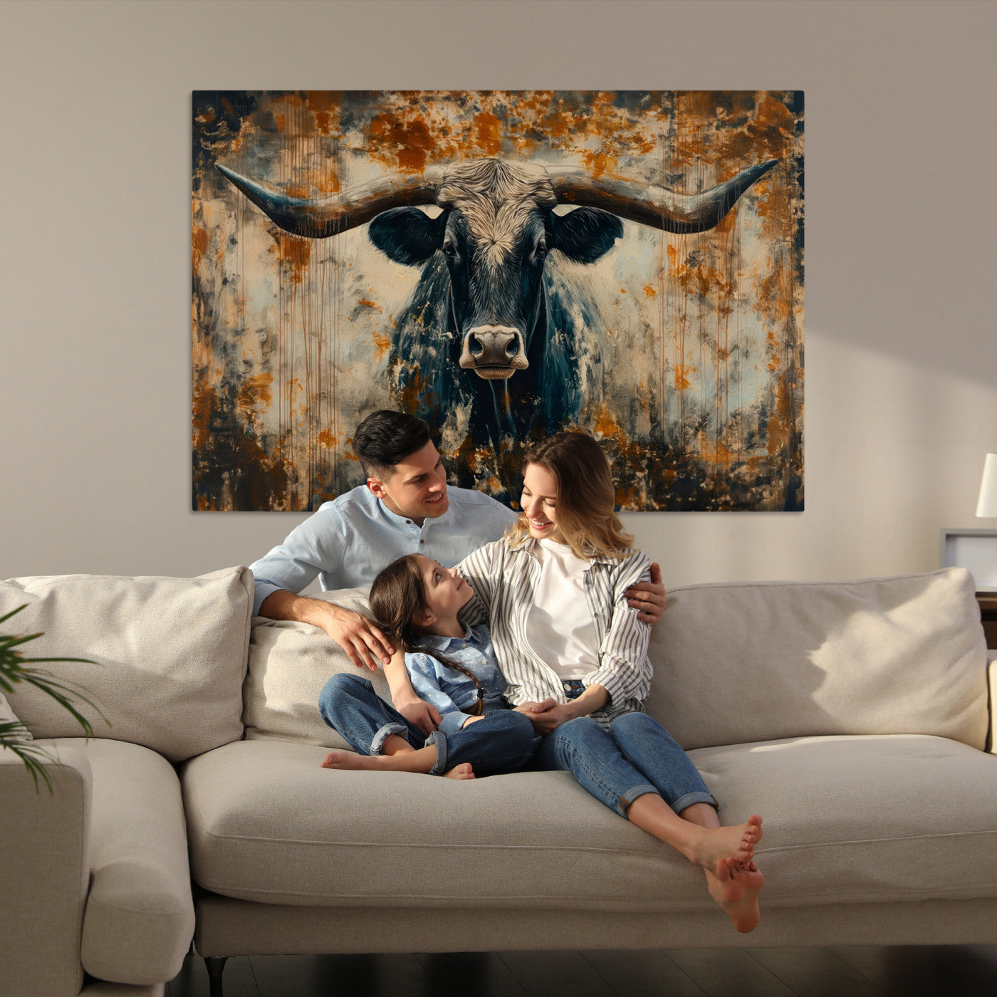 Abstract Longhorn Bull Wall Art | Rustic Western Wall Decor | Framed and Ready to Hang | Ideal for Farmhouse, Lodge, and Barn Decor