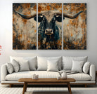 85913-MGV-CV-48X32-3P-Abstract Longhorn Bull Wall Art | Rustic Western Wall Decor | Framed and Ready to Hang | Ideal for Farmhouse, Lodge, and Barn Decor