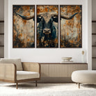 85913-MGV-FC-48X32-3P_Walnut-Abstract Longhorn Bull Wall Art | Rustic Western Wall Decor | Framed and Ready to Hang | Ideal for Farmhouse, Lodge, and Barn Decor