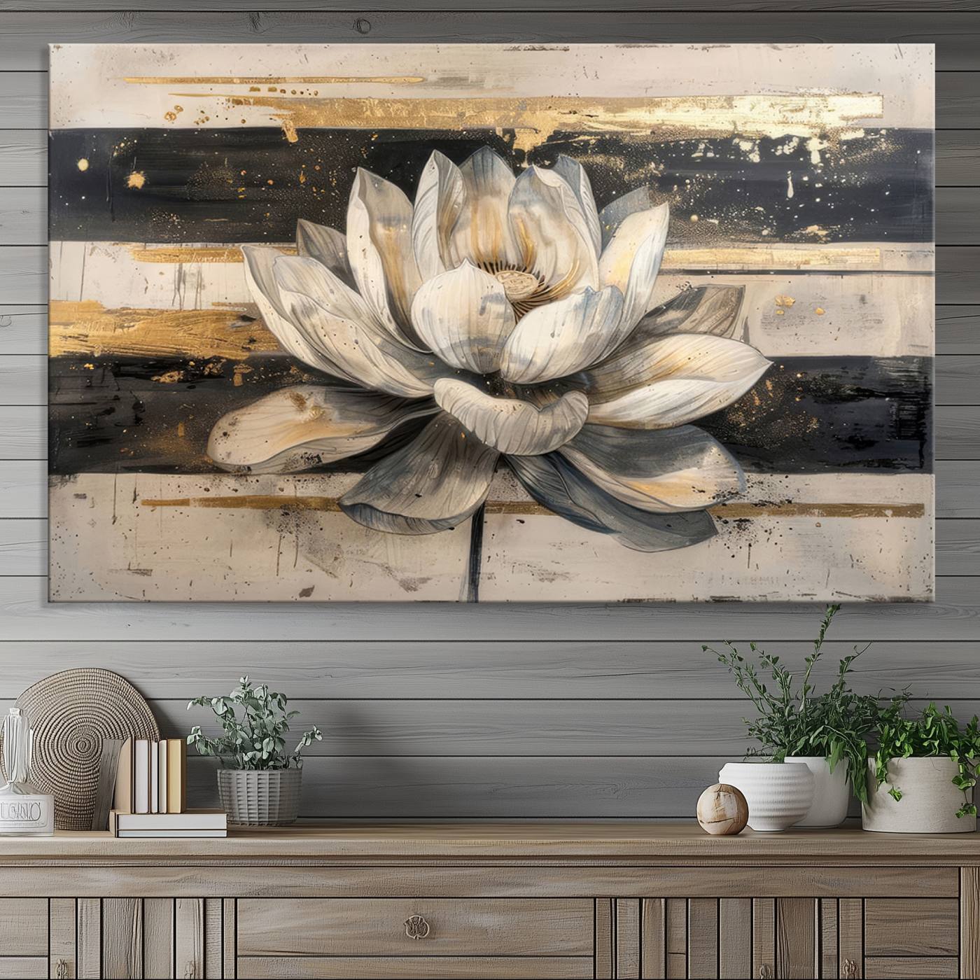 18807-MGV-CV-36X24-Abstract Lotus Flower Wall Art Canvas Print, Meditation Yoga Room Wall Art