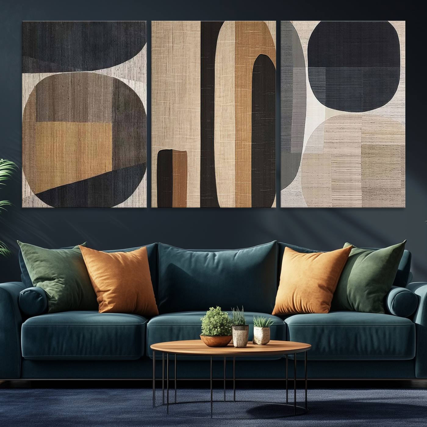 52302-MGV-CV-48X32-3P-Abstract Minimalist Canvas Wall Art - Neutral Geometric Modern Boho Decor, Minimalist Brown Wabi Sabi Abstract Wall Art Canvas Print