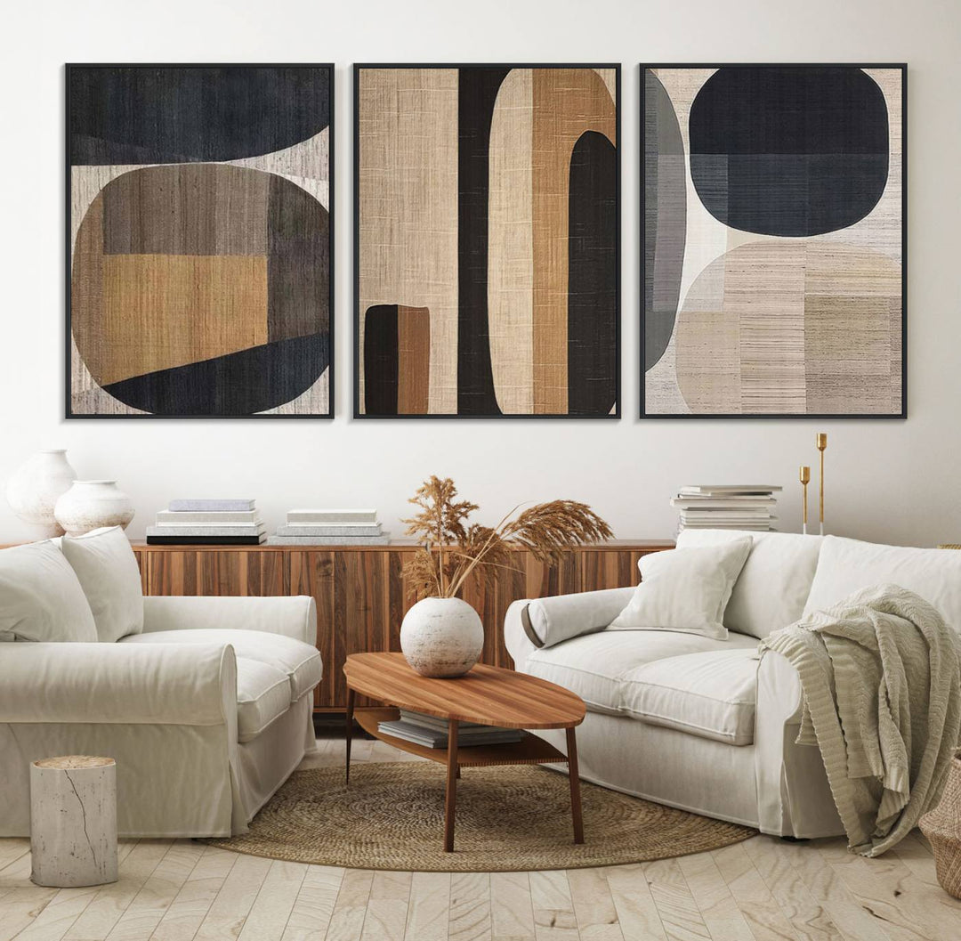 Abstract Minimalist Canvas Wall Art - Neutral Geometric Modern Boho Decor, Minimalist Brown Wabi Sabi Abstract Wall Art Canvas Print