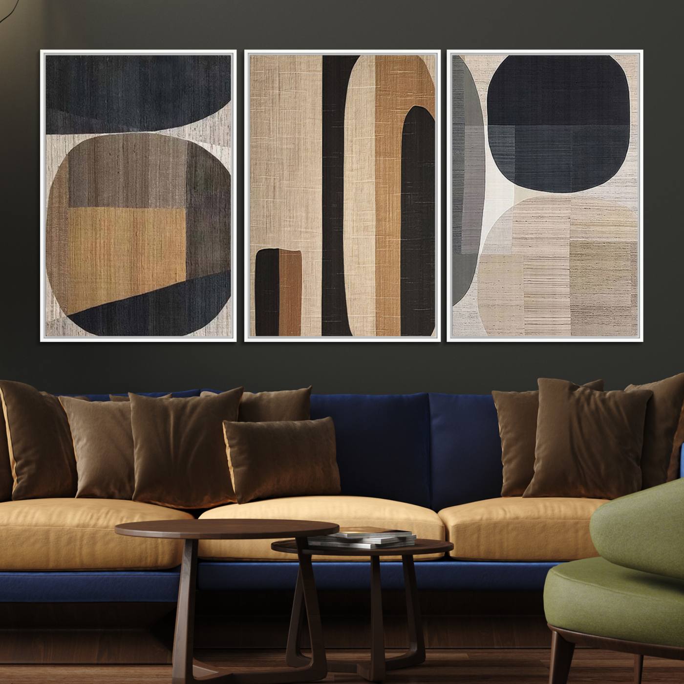 52302-MGV-FC-60X30-3P_White-Abstract Minimalist Canvas Wall Art - Neutral Geometric Modern Boho Decor, Minimalist Brown Wabi Sabi Abstract Wall Art Canvas Print