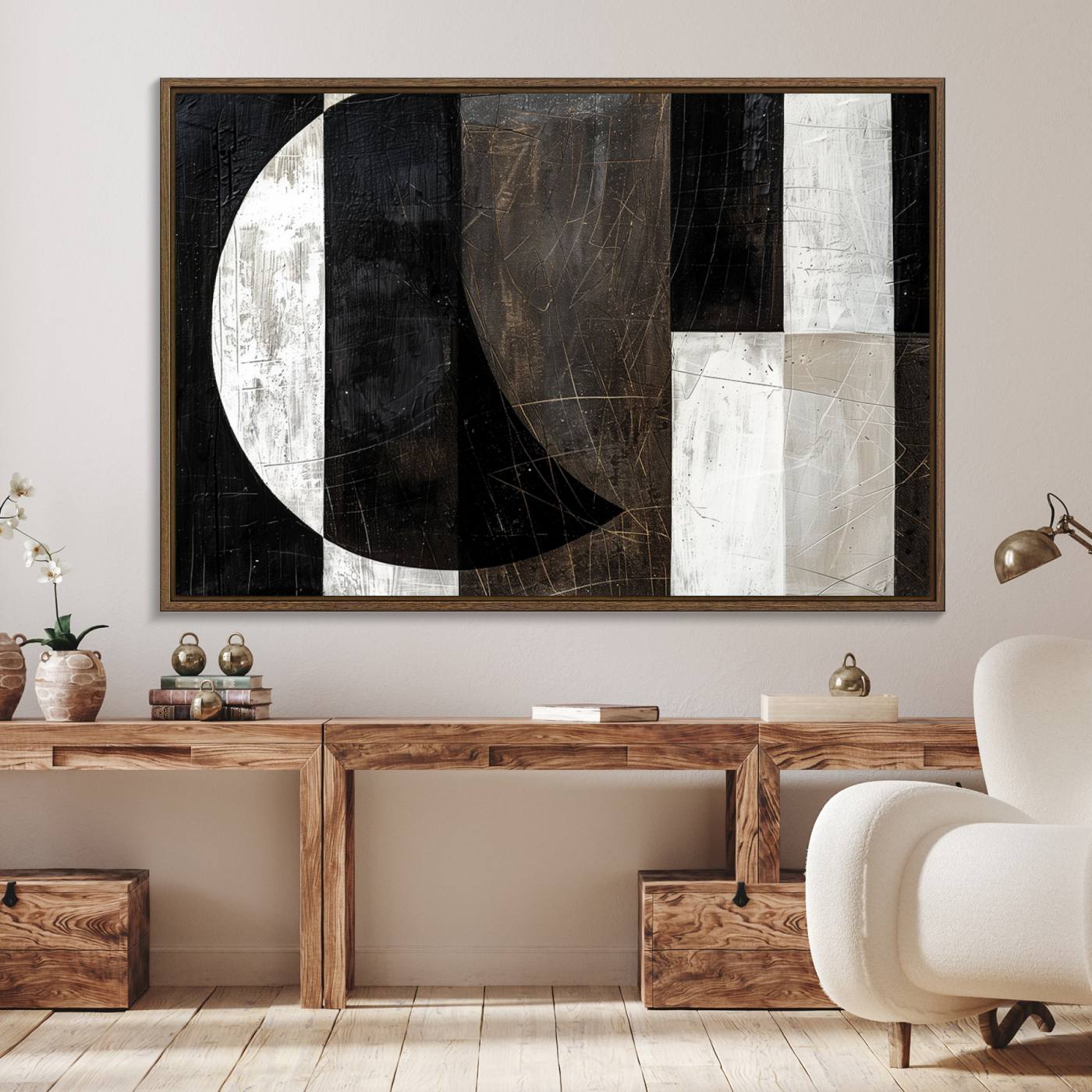 47880-MGV-FC-36X24_Walnut-Abstract Modern Wabi Sabi Wall Art Canvas Print Set, Minimalist Wall Art, Mid Century Art Print