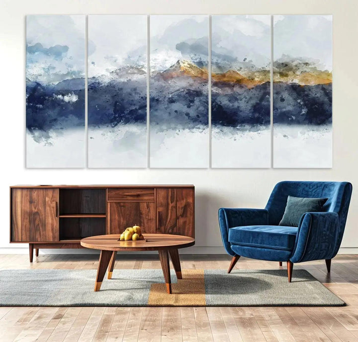 Abstract Mountain Range Art Canvas Print | 3 Panel Watercolor Landscape for Living Room, Office, or Bedroom | Large Ready-to-Hang Artwork