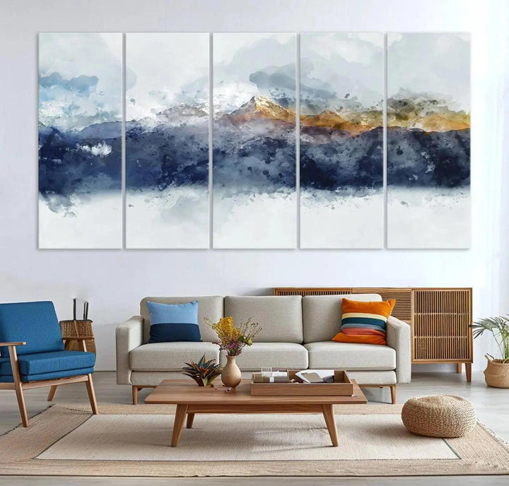 Abstract Mountain Range Art Canvas Print | 3 Panel Watercolor Landscape for Living Room, Office, or Bedroom | Large Ready-to-Hang Artwork