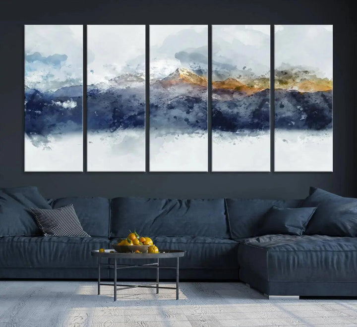 Abstract Mountain Range Art Canvas Print | 3 Panel Watercolor Landscape for Living Room, Office, or Bedroom | Large Ready-to-Hang Artwork