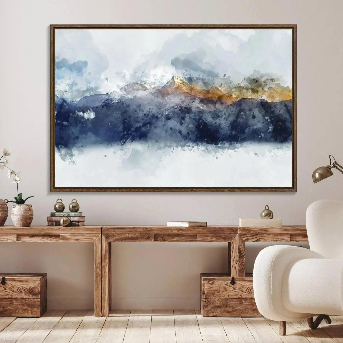 Abstract Mountain Range Art Canvas Print | 3 Panel Watercolor Landscape for Living Room, Office, or Bedroom | Large Ready-to-Hang Artwork