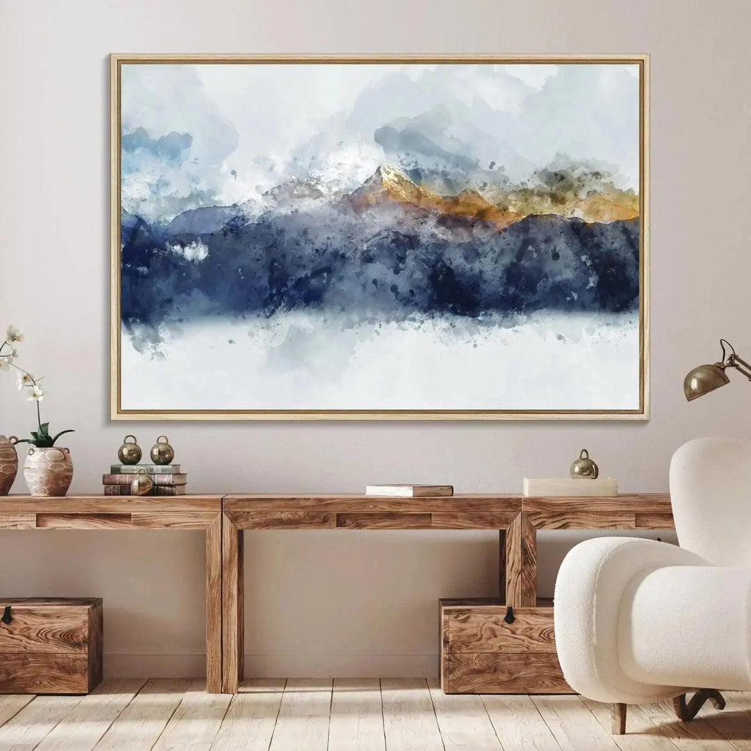Abstract Mountain Range Art Canvas Print | 3 Panel Watercolor Landscape for Living Room, Office, or Bedroom | Large Ready-to-Hang Artwork