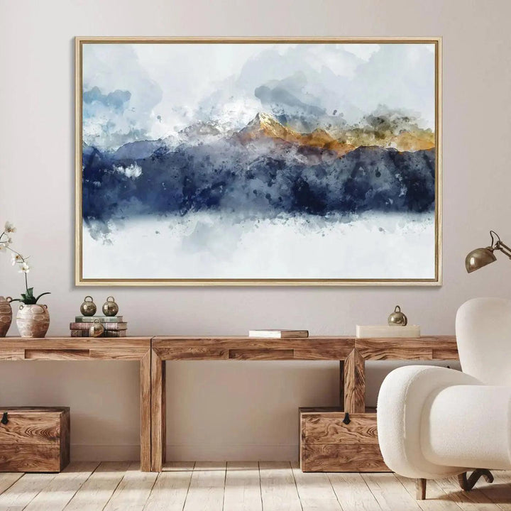 Abstract Mountain Range Art Canvas Print | 3 Panel Watercolor Landscape for Living Room, Office, or Bedroom | Large Ready-to-Hang Artwork