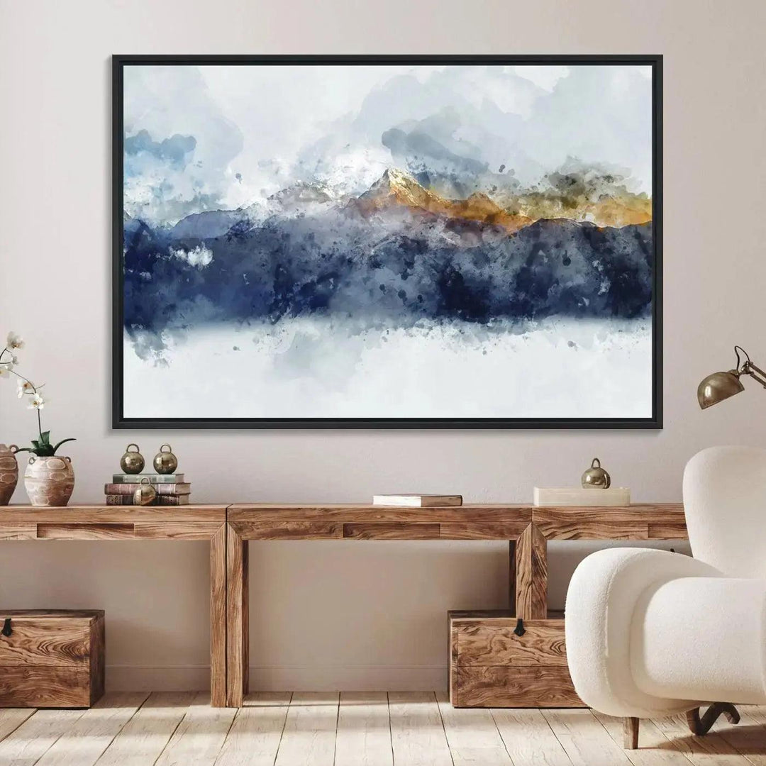Abstract Mountain Range Art Canvas Print | 3 Panel Watercolor Landscape for Living Room, Office, or Bedroom | Large Ready-to-Hang Artwork