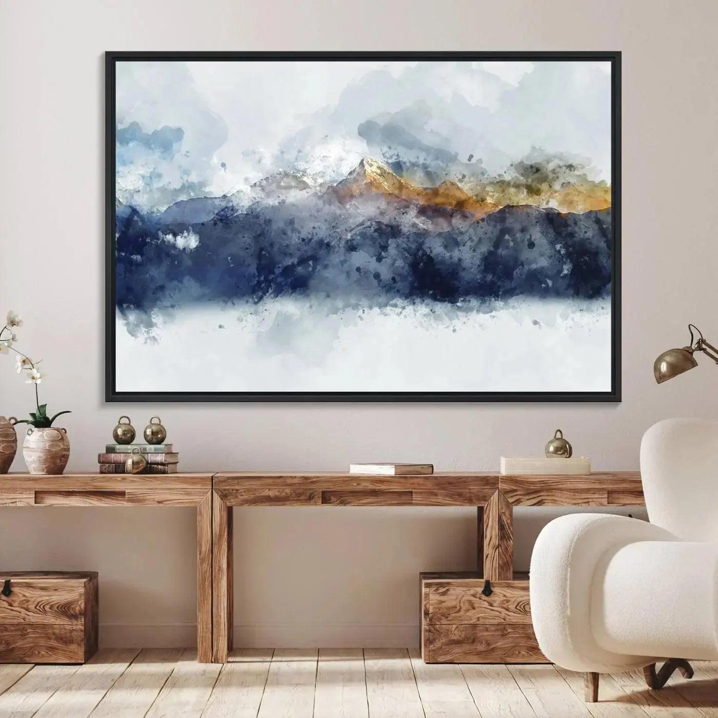 Abstract Mountain Range Art Canvas Print | 3 Panel Watercolor Landscape for Living Room, Office, or Bedroom | Large Ready-to-Hang Artwork