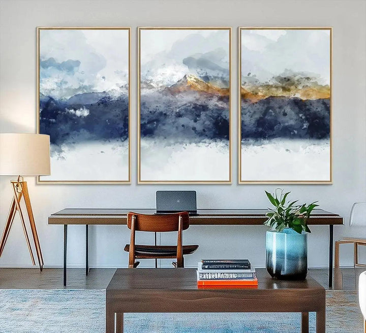 89149-MGV-CV-36X24-Abstract Mountain Range Art Canvas Print | 3 Panel Watercolor Landscape for Living Room, Office, or Bedroom | Large Ready-to-Hang Artwork