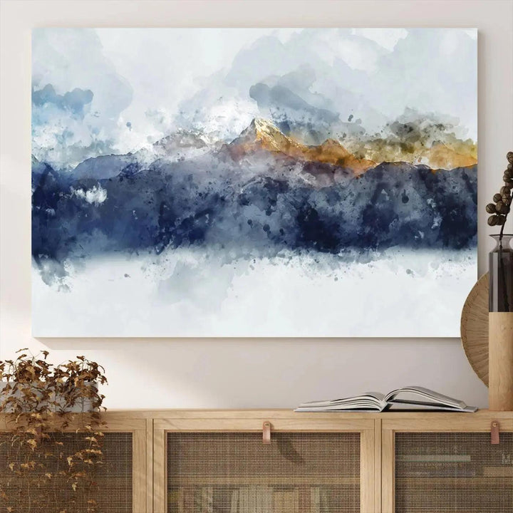 Abstract Mountain Range Art Canvas Print | 3 Panel Watercolor Landscape for Living Room, Office, or Bedroom | Large Ready-to-Hang Artwork