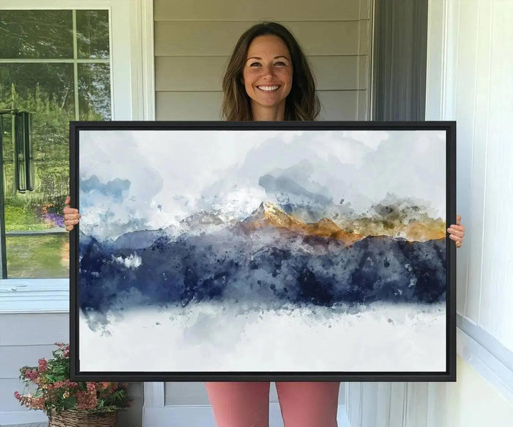 89149-MGV-FC-36X24_Black-Abstract Mountain Range Art Canvas Print | 3 Panel Watercolor Landscape for Living Room, Office, or Bedroom | Large Ready-to-Hang Artwork