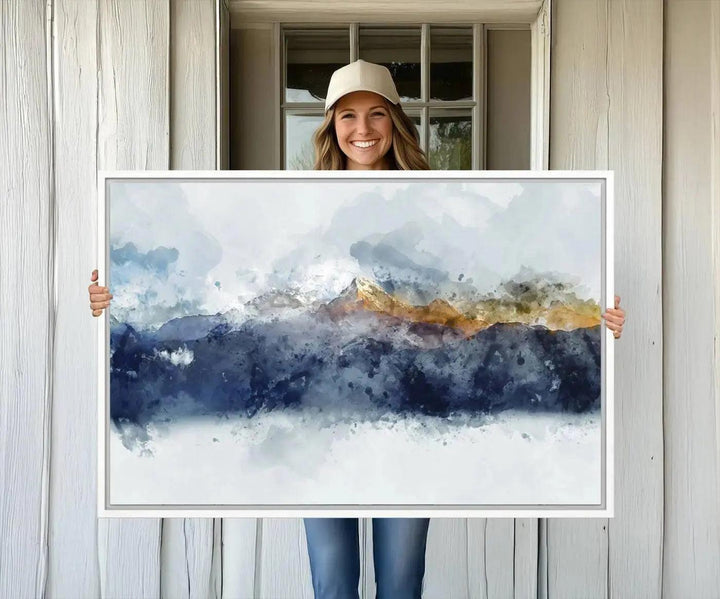 89149-MGV-FC-36X24_White-Abstract Mountain Range Art Canvas Print | 3 Panel Watercolor Landscape for Living Room, Office, or Bedroom | Large Ready-to-Hang Artwork