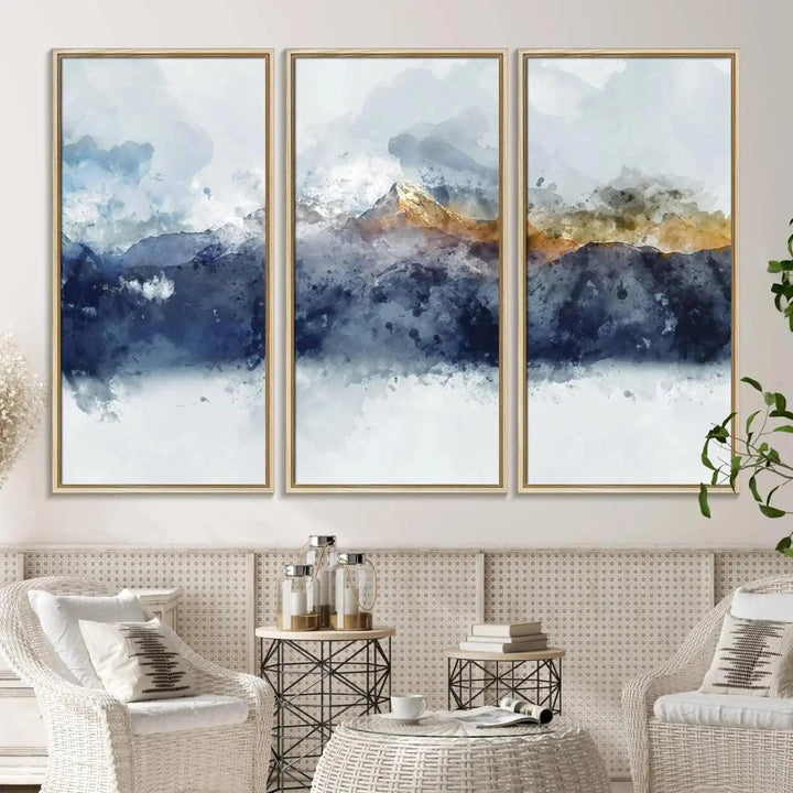 89149-MGV-FC-48X32-3P_Natural-Abstract Mountain Range Art Canvas Print | 3 Panel Watercolor Landscape for Living Room, Office, or Bedroom | Large Ready-to-Hang Artwork
