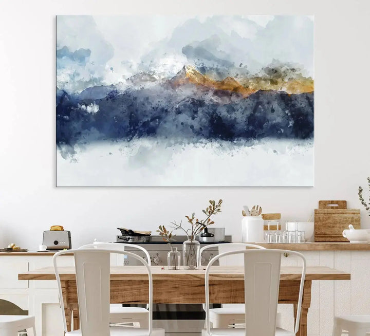 Abstract Mountain Range Art Canvas Print | 3 Panel Watercolor Landscape for Living Room, Office, or Bedroom | Large Ready-to-Hang Artwork