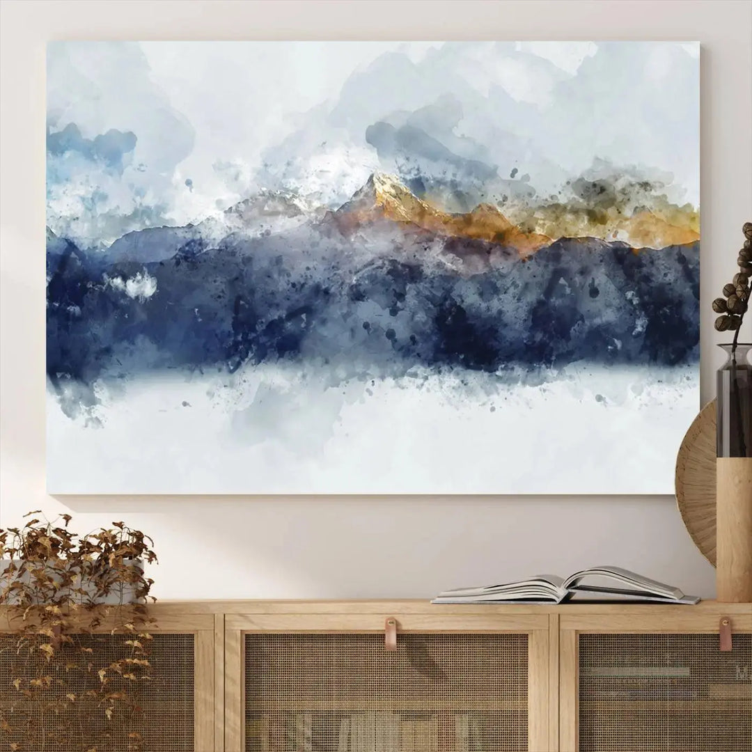 Abstract Mountain Range Art Canvas Print | 3 Panel Watercolor Landscape for Living Room, Office, or Bedroom | Large Ready-to-Hang Artwork