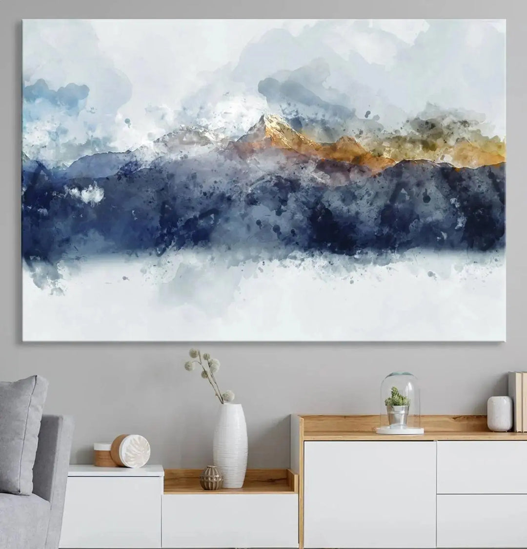 Abstract Mountain Range Art Canvas Print | 3 Panel Watercolor Landscape for Living Room, Office, or Bedroom | Large Ready-to-Hang Artwork