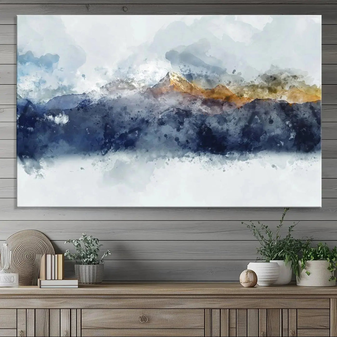 Abstract Mountain Range Art Canvas Print | 3 Panel Watercolor Landscape for Living Room, Office, or Bedroom | Large Ready-to-Hang Artwork