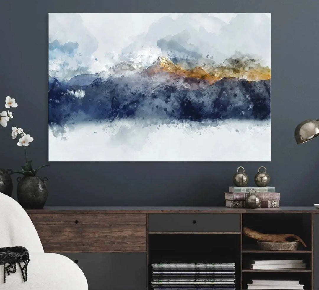 Abstract Mountain Range Art Canvas Print | 3 Panel Watercolor Landscape for Living Room, Office, or Bedroom | Large Ready-to-Hang Artwork
