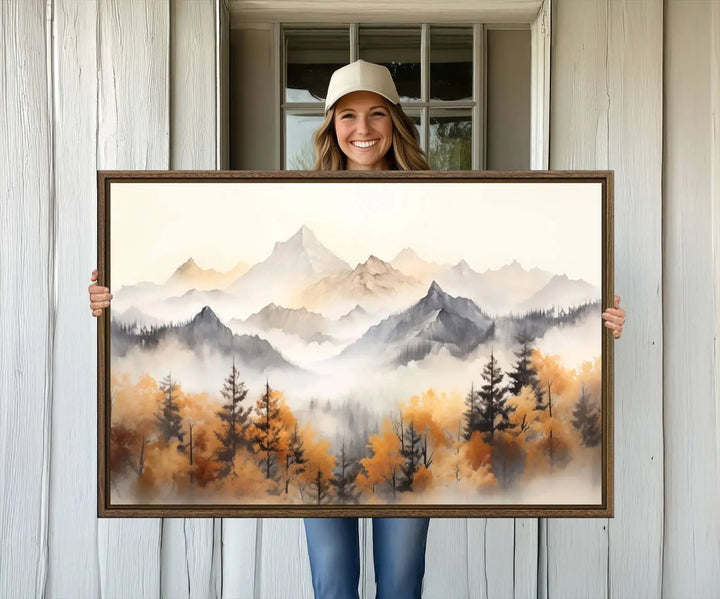 70049-MGV-CV-36X24-Abstract Mountain Wall Art | Misty Mountain Forest and Mountains Canvas Print for Living Room, Bedroom, Office | Large Wall Art Decor